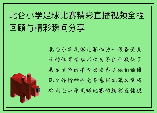 北仑小学足球比赛精彩直播视频全程回顾与精彩瞬间分享